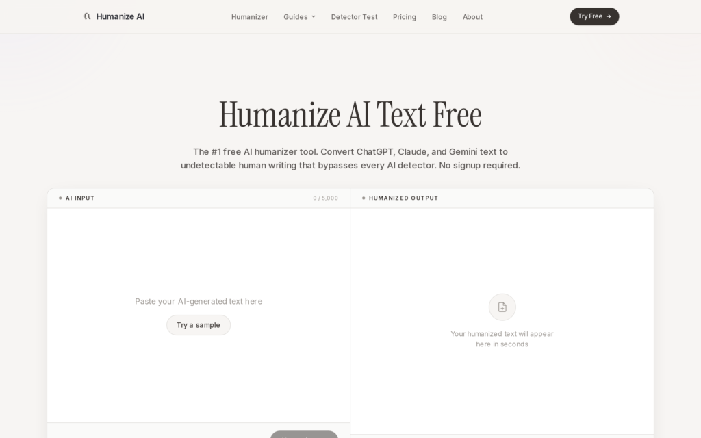 Screenshot of the humanizeai.tech homepage captured October 2026
