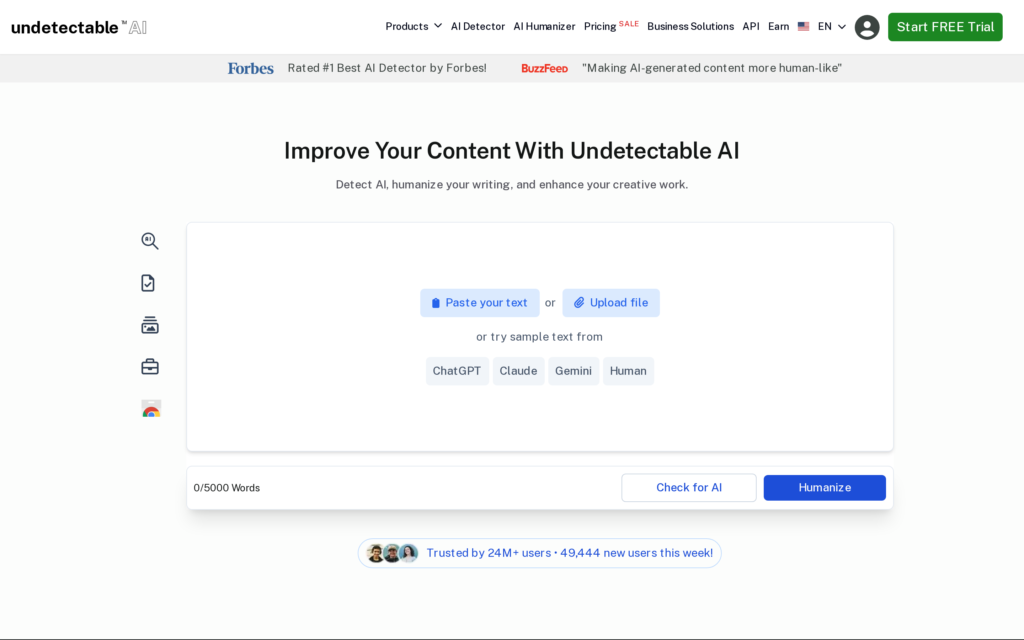 Screenshot of the Undetectable.ai homepage captured October 2026