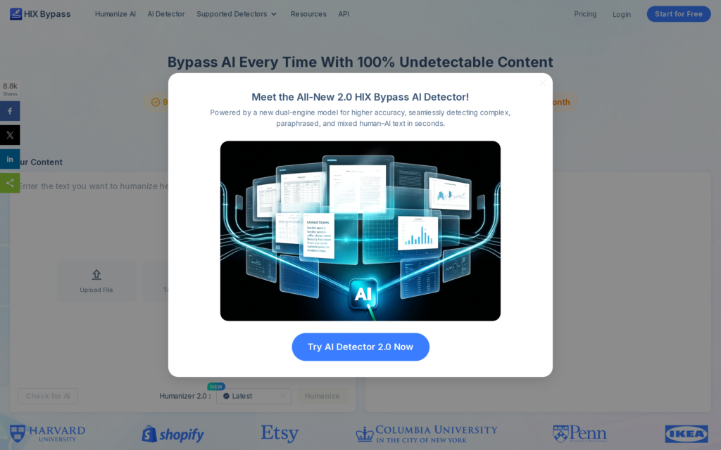 Screenshot of the HIX Bypass homepage captured October 2026